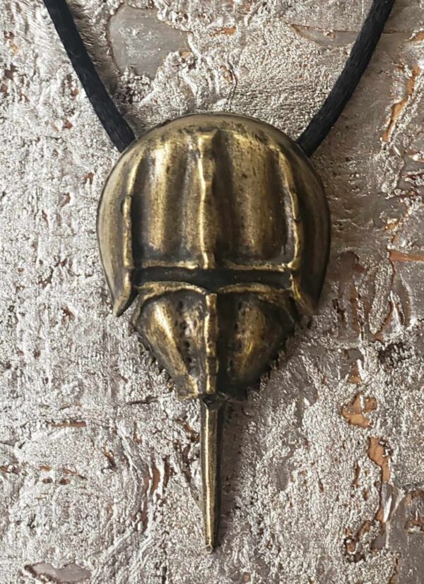 Horseshoe Crab Necklace. Tail Down. Bronze Finish.